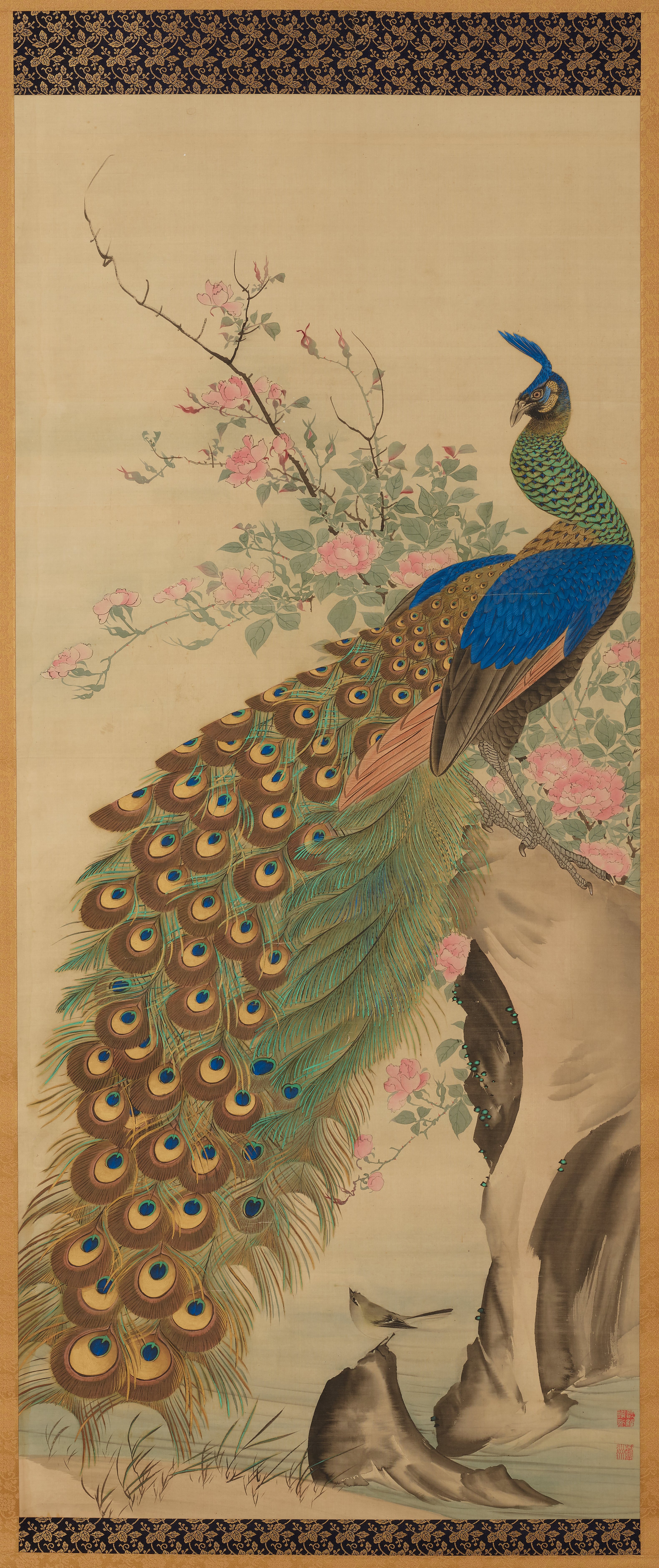 光のbouquet 絵画原画 Peacock and flowers [right of a pair of Birds and Flowers